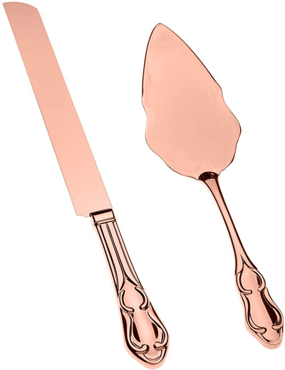 Wedding Cake Knife & Server Set - Engravable Rose Gold