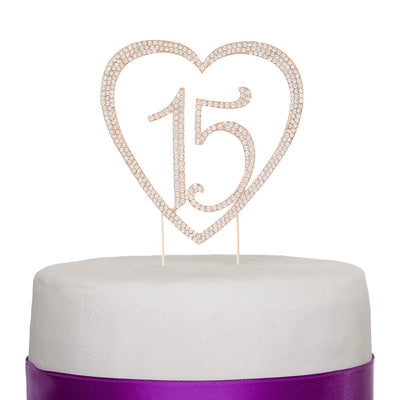15 Heart Cake Topper - Rose Gold