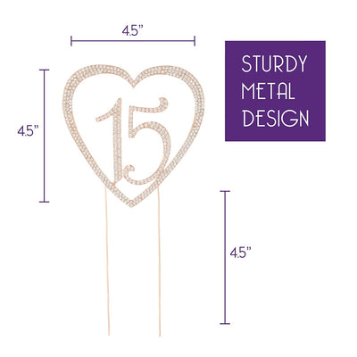 15 Heart Cake Topper - Rose Gold