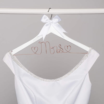 Mrs Wedding Dress Hanger - White with Rose Gold Wire