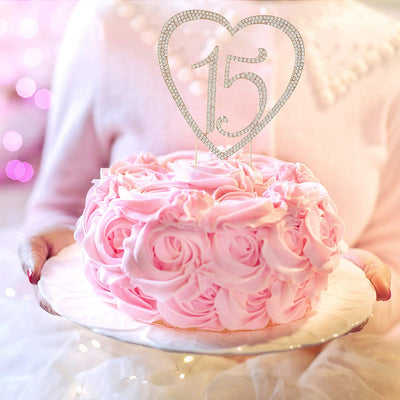 15 Heart Cake Topper - Rose Gold