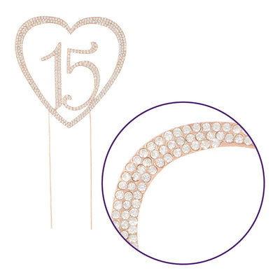 15 Heart Cake Topper - Rose Gold