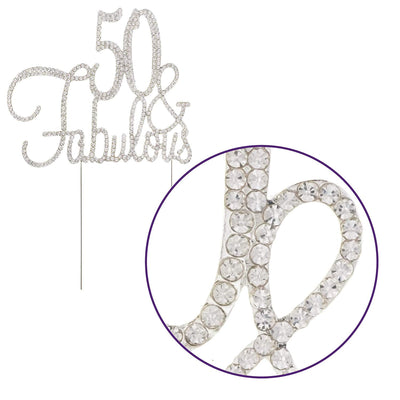 50 & Fabulous Cake Topper (Cursive Silver)