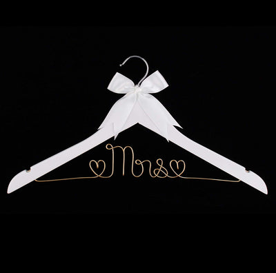 Mrs Wedding Dress Hanger - White with Light Gold Wire