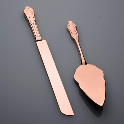 Wedding Cake Knife & Server Set - Engravable Rose Gold