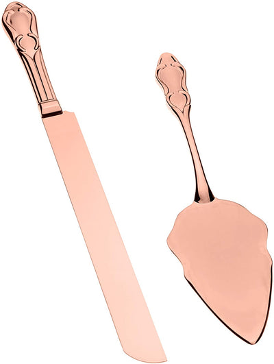 Wedding Cake Knife & Server Set - Engravable Rose Gold