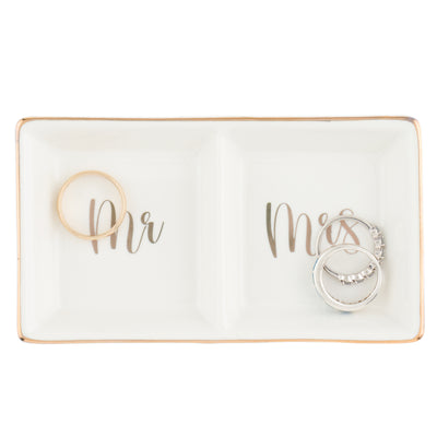 Mr & Mrs Ceramic Ring Dish - Gold