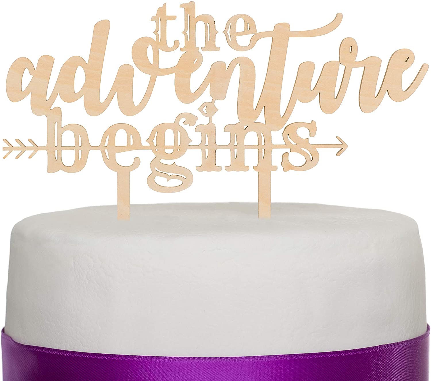 The Adventure Begins Wooden Wedding Cake Topper