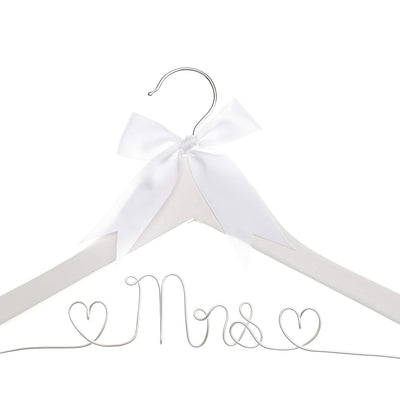 Mrs Wedding Dress Hanger (White, Silver Wire)