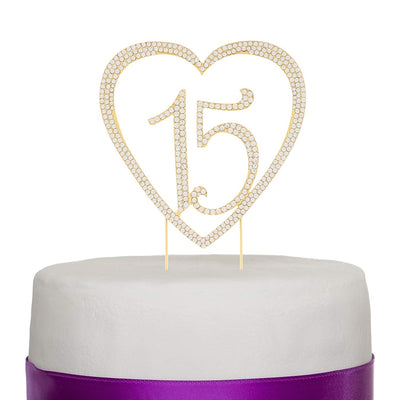 15 Heart Cake Topper - Gold