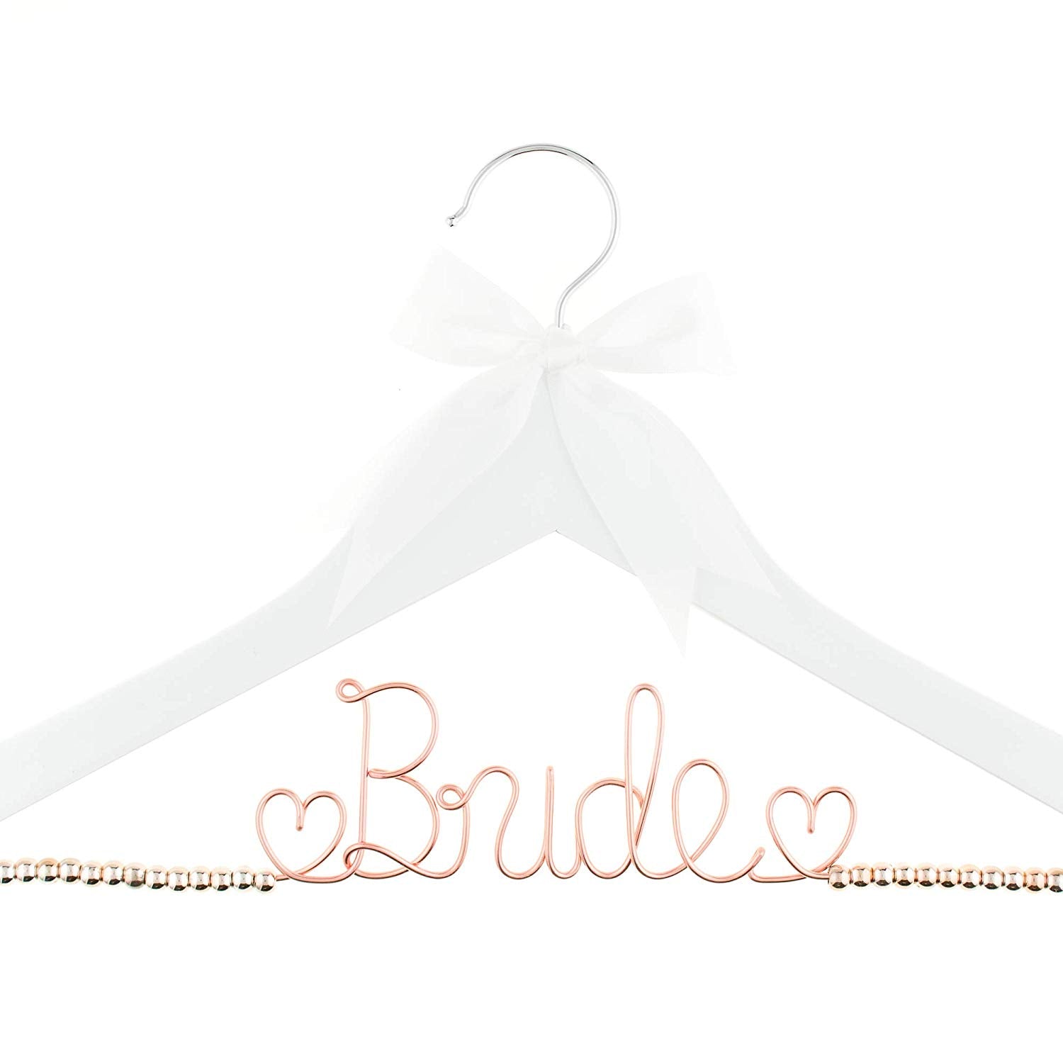 Bride Wedding Dress Hanger - White with Rose Gold Beads
