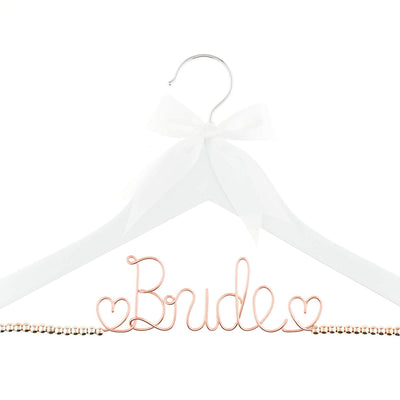 Bride Wedding Dress Hanger - White with Rose Gold Beads