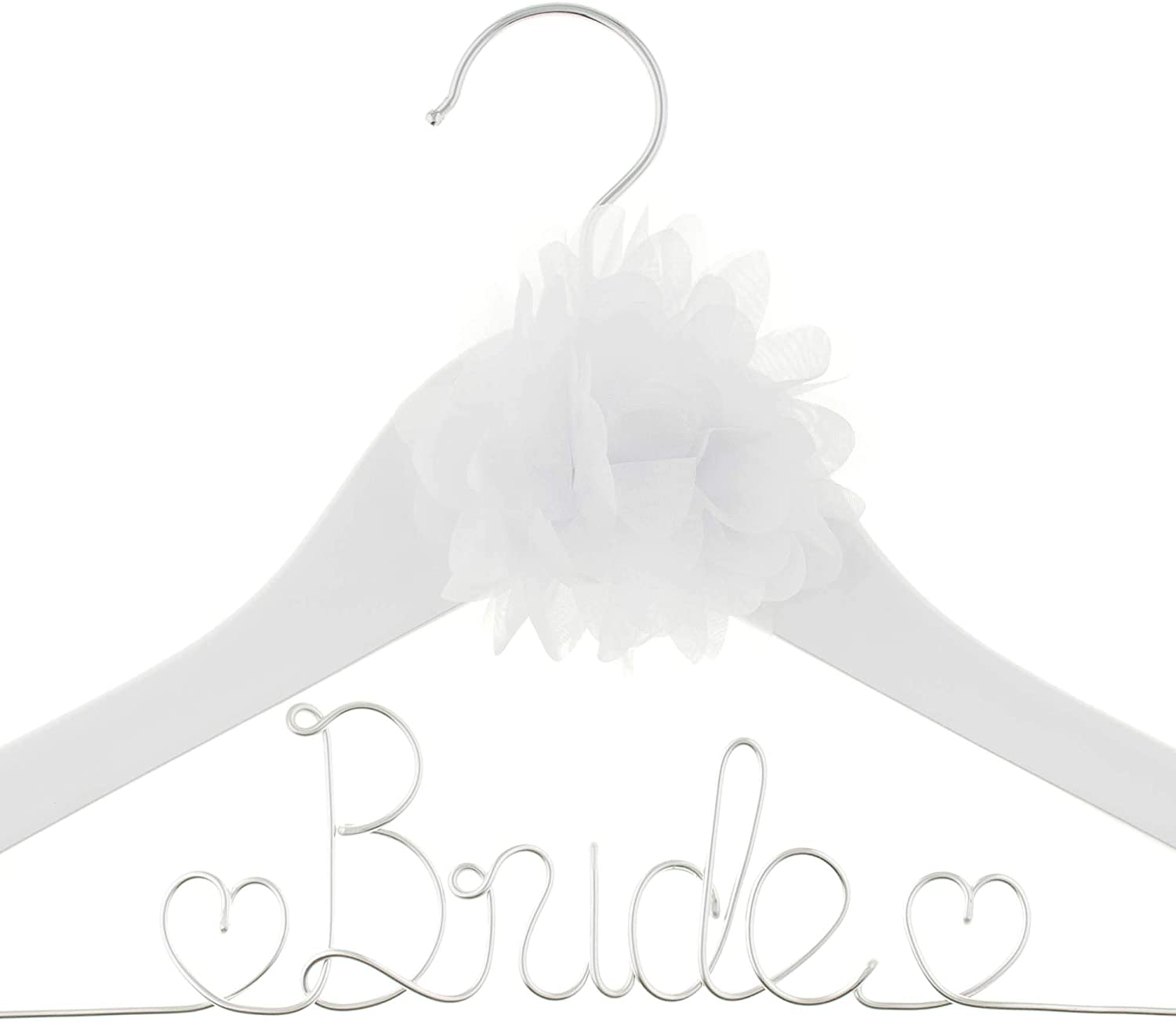Bride Wedding Dress Hanger - White with Silver Wire and Flower