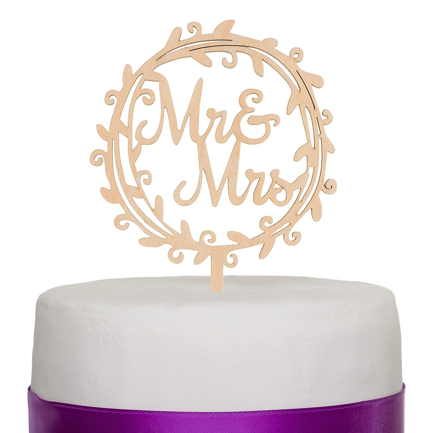 Mr & Mrs Wreath Wooden Wedding Cake Topper