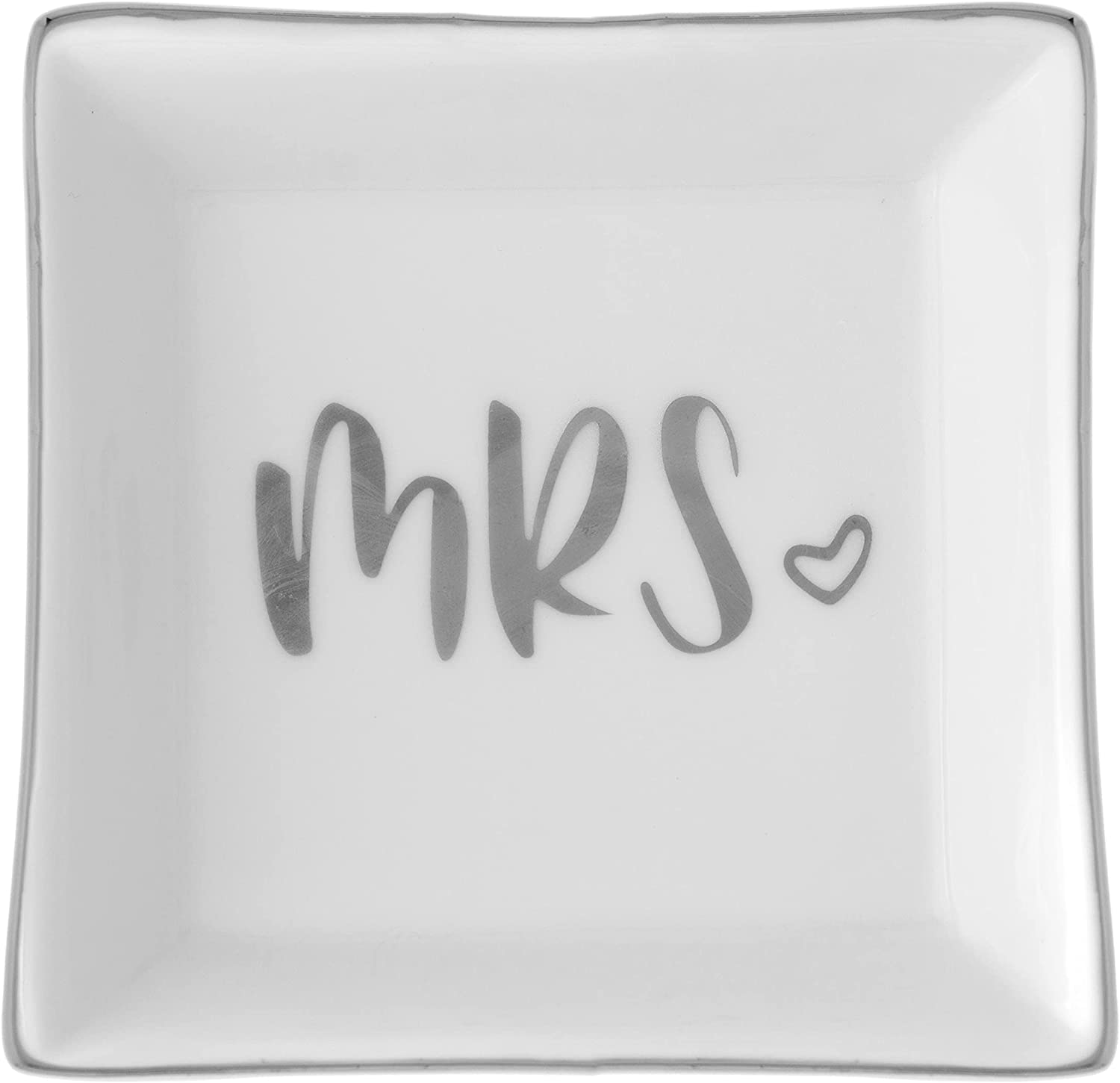 Mrs Ceramic Ring Dish - Silver Square