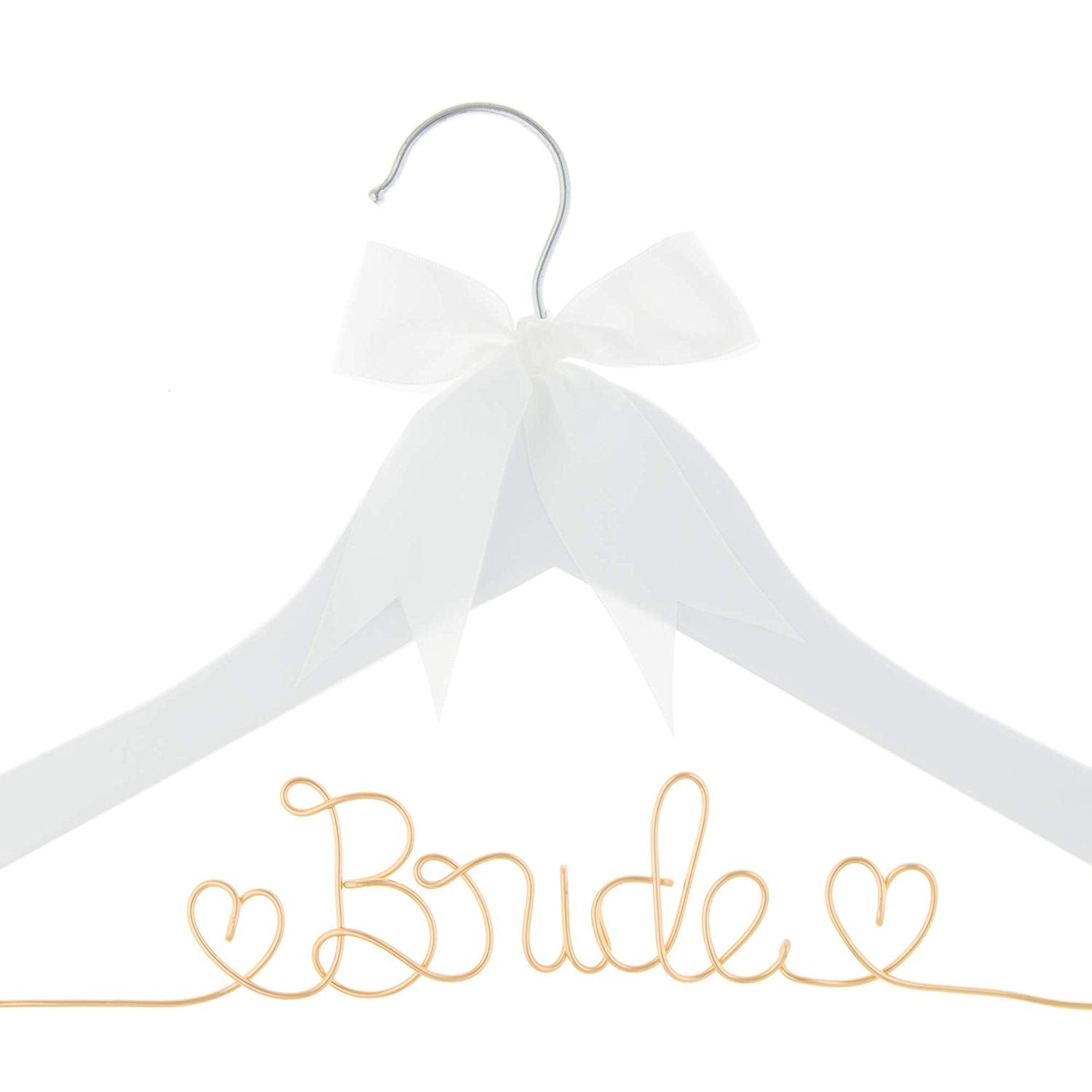 Bride Wedding Dress Hanger - White with Light Gold Wire