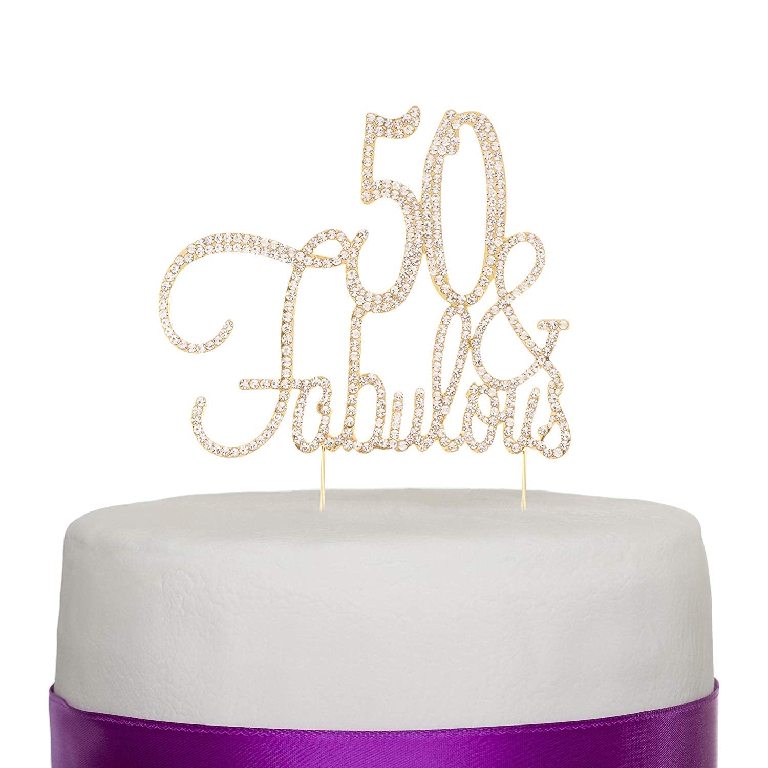 50 & Fabulous Cake Topper (Cursive Gold)