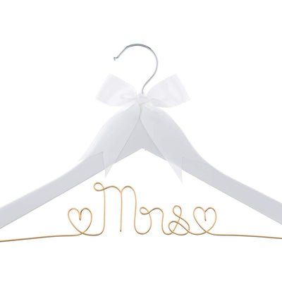 Mrs Wedding Dress Hanger - White with Light Gold Wire