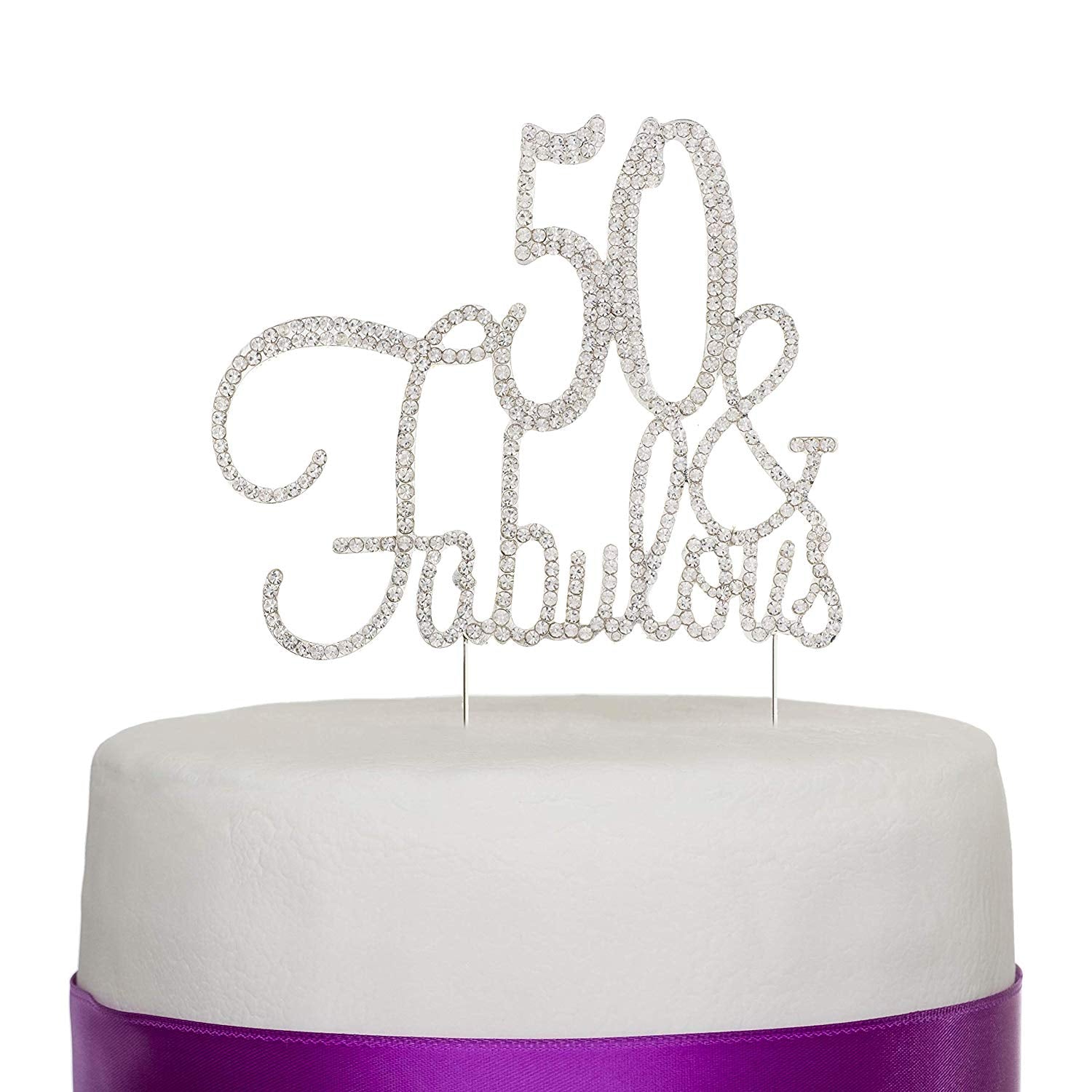 50 & Fabulous Cake Topper (Cursive Silver)