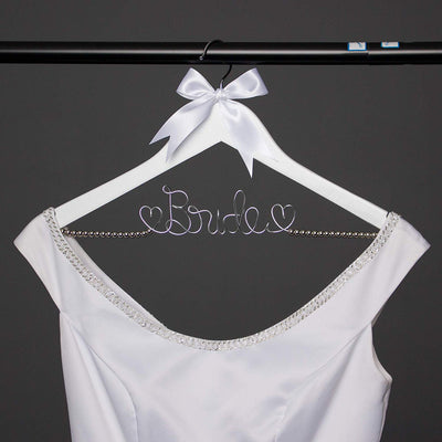 Bride Wedding Dress Hanger - White with Silver Beads