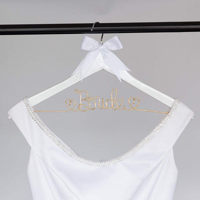 Bride Wedding Dress Hanger - White with Light Gold Wire