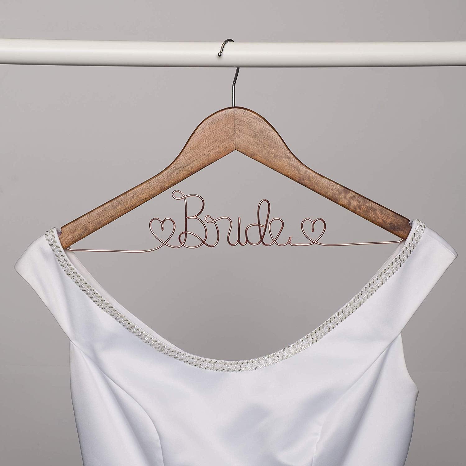 Bride Wedding Dress Hanger - Antique Brown with Rose Gold Wire Bride Wedding Dress Hanger - Antique Brown with Rose Gold Wire
