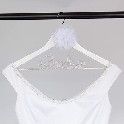 Bride Wedding Dress Hanger - White with Pearl Strand and Flower