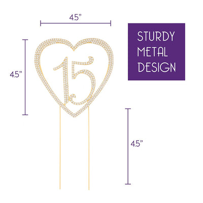 15 Heart Cake Topper - Gold