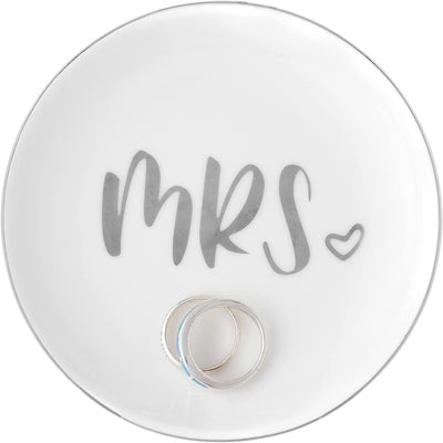 Mrs Ceramic Ring Dish - Silver Round