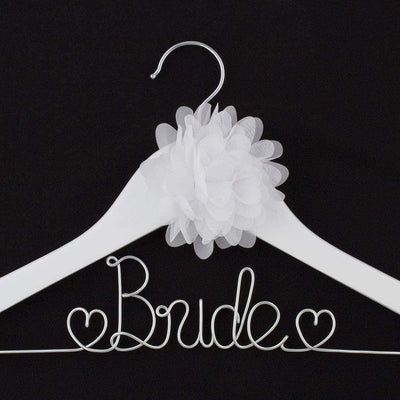 Bride Wedding Dress Hanger - White with Silver Wire and Flower