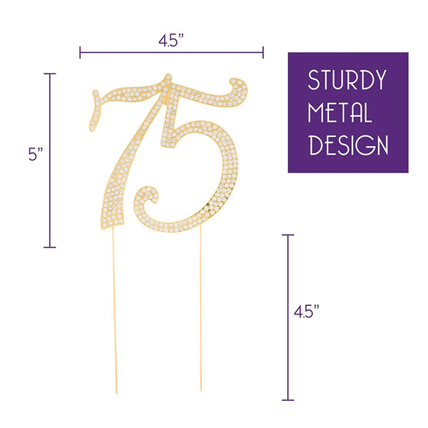 75 Cake Topper - Gold Crystal Rhinestone Metal Number Decoration - Ella ...