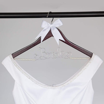 Bride Wedding Dress Hanger - Mahogany with Pearls