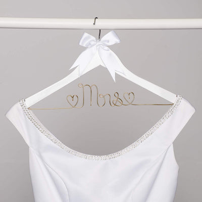 Mrs Wedding Dress Hanger - White with Light Gold Wire