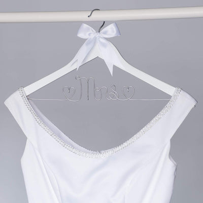 Mrs Wedding Dress Hanger (White, Silver Wire)