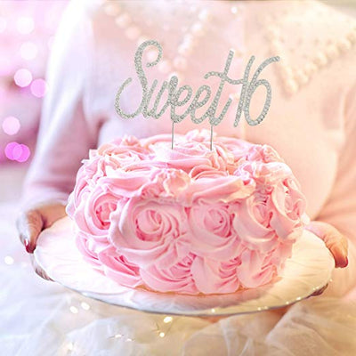Sweet 16 Cake Topper - Silver Words
