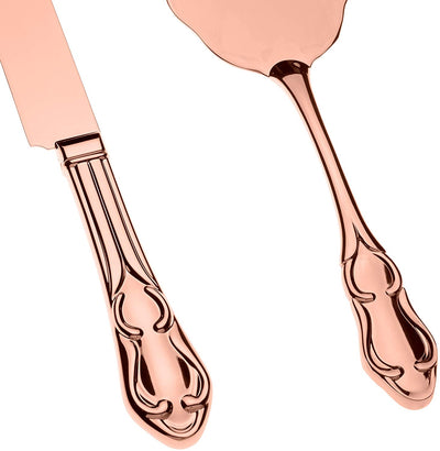 Wedding Cake Knife & Server Set - Engravable Rose Gold