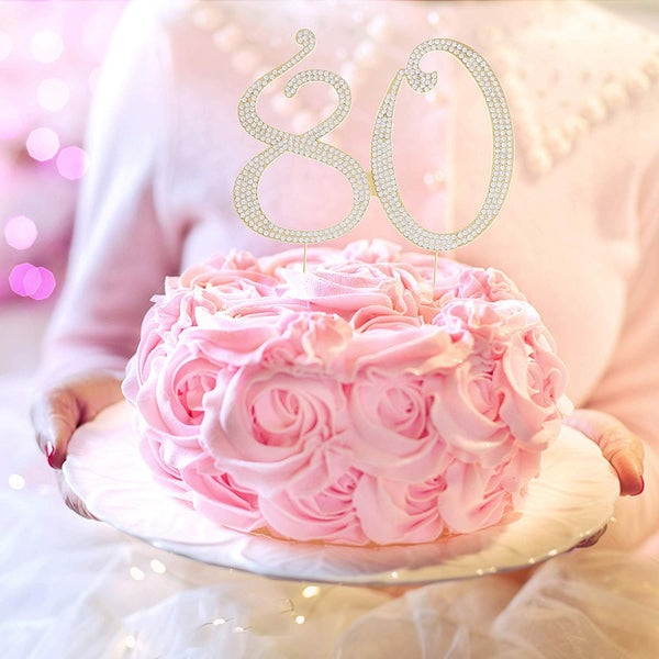 80 Cake Topper - Gold Crystal Rhinestone Metal Number Decoration - Ella ...