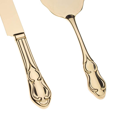 Wedding Cake Knife & Server Set - Engravable Elegant Light Gold