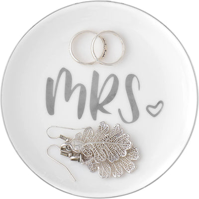 Mrs Ceramic Ring Dish - Silver Round