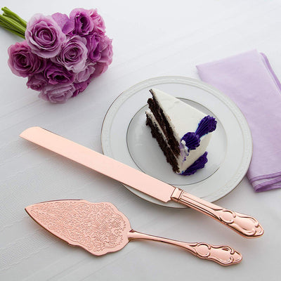 Wedding Cake Knife & Server Set - Elegant Rose Gold