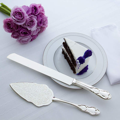 Wedding Cake Knife & Server Set - Elegant Silver