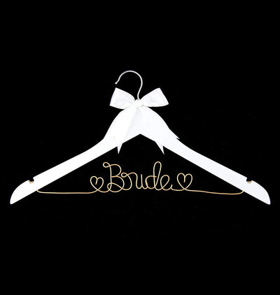 Bride Wedding Dress Hanger - White with Light Gold Wire