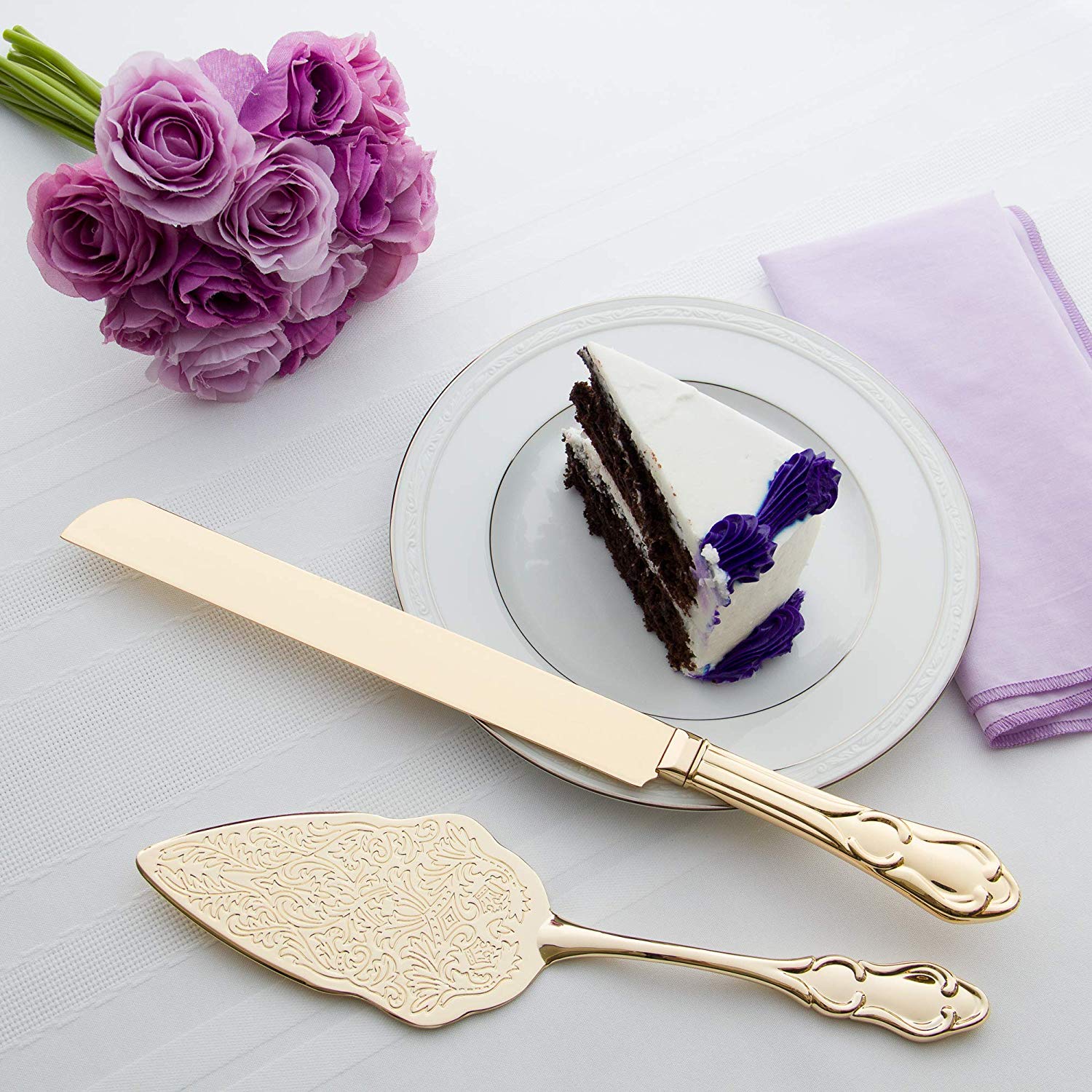 White & Gold Cake Lift & Knife Set – Indy Home