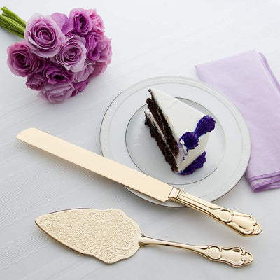 Wedding Cake Knife & Server Set - Elegant Light Gold