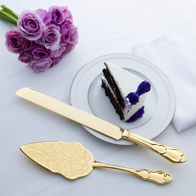 Wedding Cake Knife & Server Set - Elegant Gold