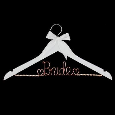 Bride Wedding Dress Hanger - White with Rose Gold Beads