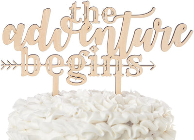 The Adventure Begins Wooden Wedding Cake Topper