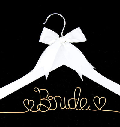 Bride Wedding Dress Hanger - White with Light Gold Wire