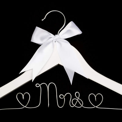 Mrs Wedding Dress Hanger (White, Silver Wire)