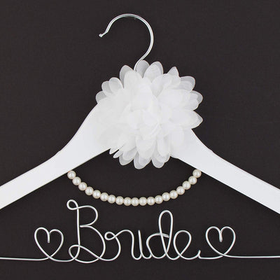 Bride Wedding Dress Hanger - White with Silver, Flower and Pearls